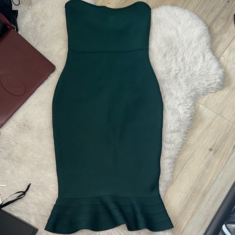 NWT Zara Strapless Dark Green Dress